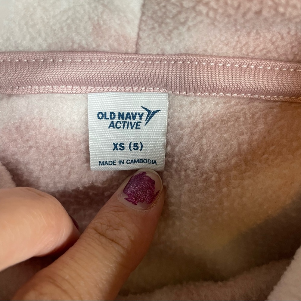 Old Navy Active Girls Fleece Pullover XS (5) Pink Tie Dye Side Knot Outerwear - Picture 3 of 9